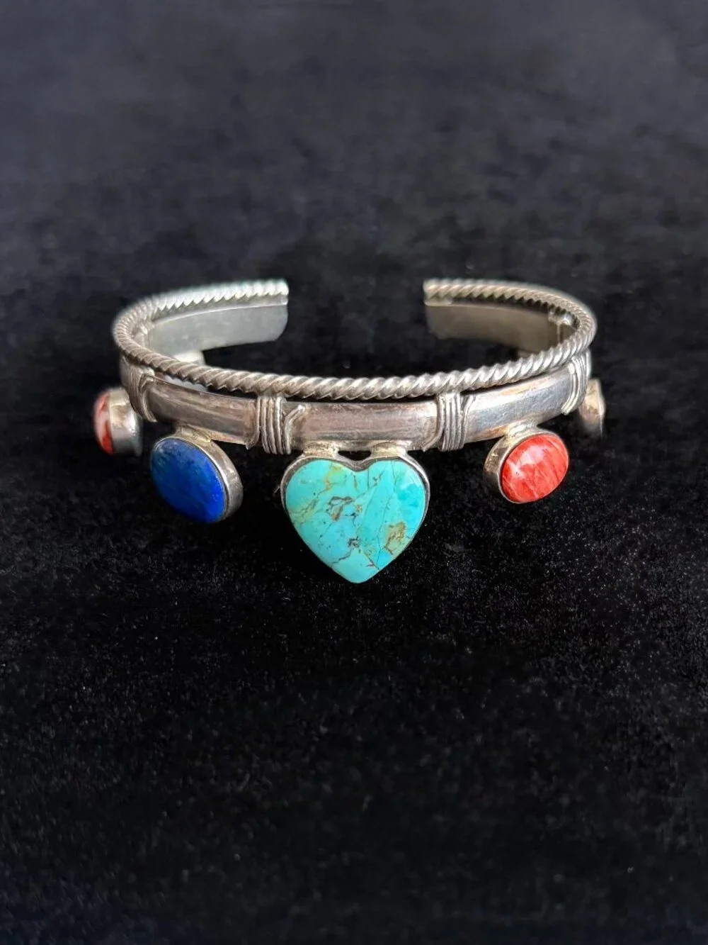 SOUTHWESTERN STYLE HEART MULTI STONE STERLING SILVER CUFF